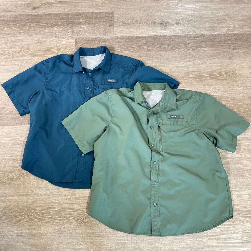 Eddie Bauer‎ Fishing Shirt Mens XXL Green Blue 2 Pack Short Sleeve Ripstop